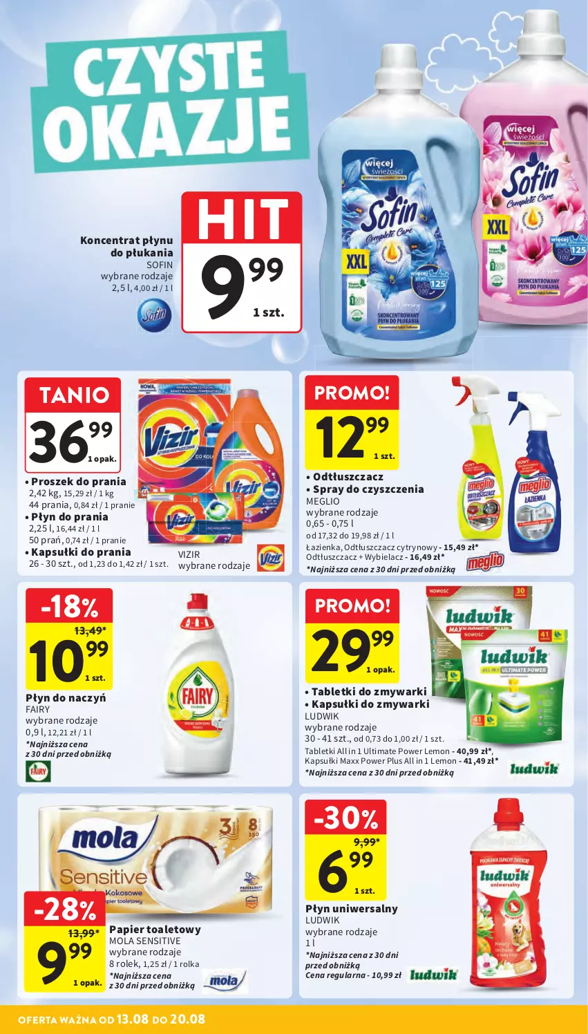 Gazetka promocyjna Intermarche - Gazetka Intermarche - ważna 13.08 do 20.08.2025 - strona 36 - produkty: Fa, Fairy, Kapsułki do prania, Ludwik, Mola, Odtłuszczacz, Papier, Papier toaletowy, Płyn do prania, Proszek do prania, Spray do czyszczenia, Tablet, Tabletki do zmywarki, Vizir, Zmywarki