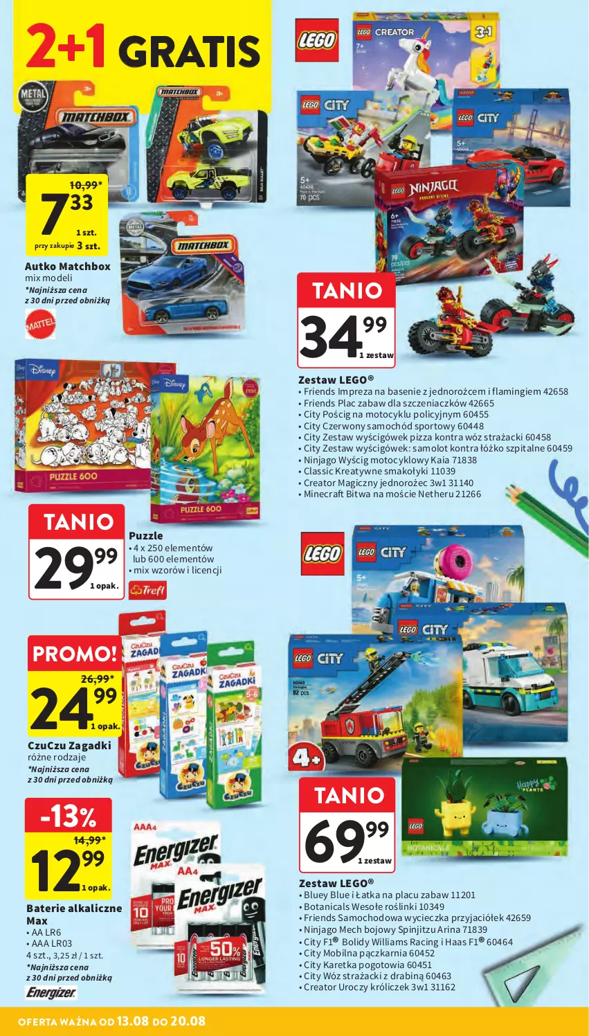 Gazetka promocyjna Intermarche - Gazetka Intermarche - ważna 13.08 do 20.08.2025 - strona 40 - produkty: Amol, Baterie alkaliczne, Gra, Iams, Jednorożec, LEGO, Minecraft, Mobil, Pizza, Por, Puzzle, Samochód, Samolot, Sport, Wóz strażacki