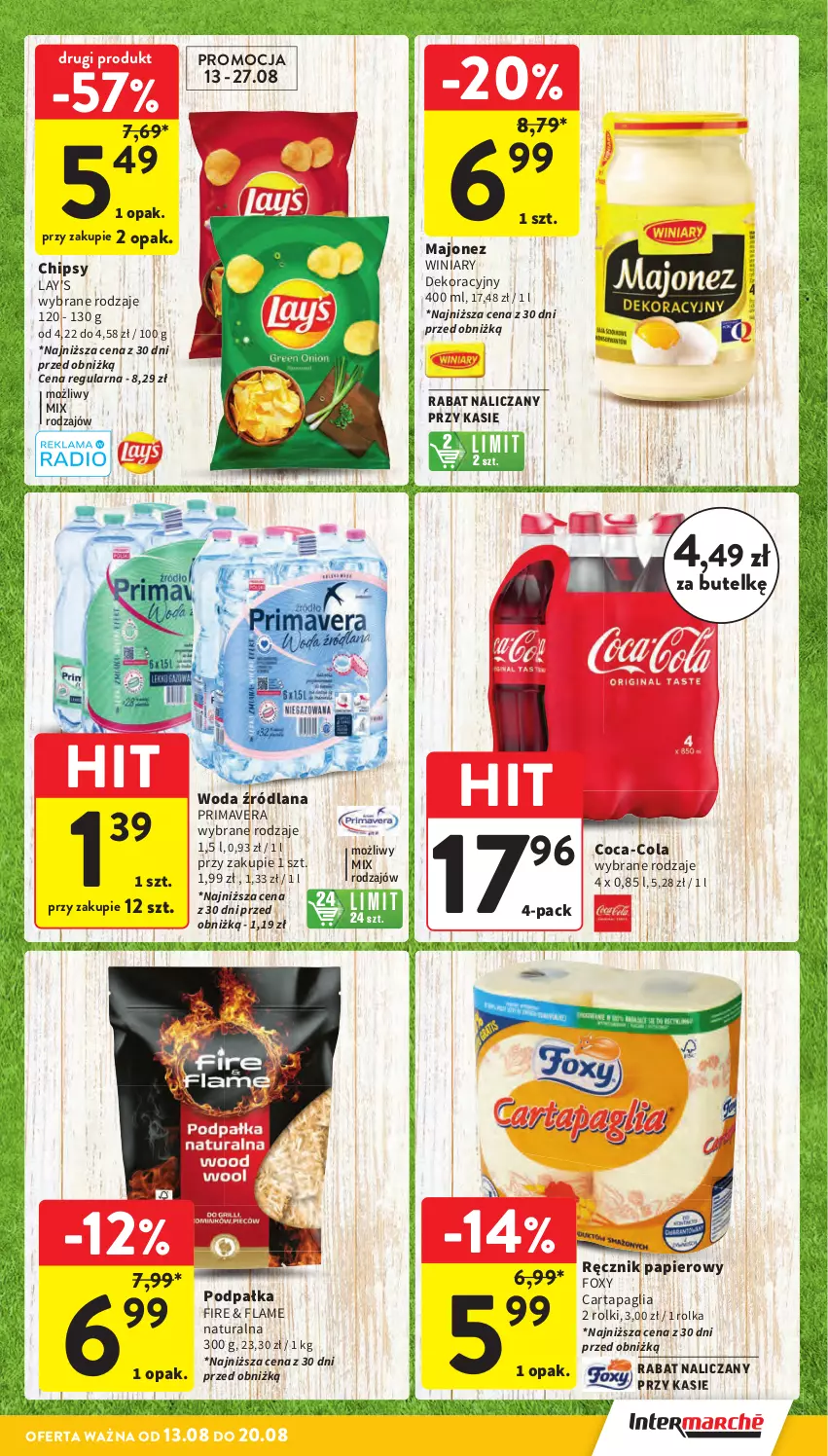 Gazetka promocyjna Intermarche - Gazetka Intermarche - ważna 13.08 do 20.08.2025 - strona 7 - produkty: Chipsy, Coca-Cola, Foxy, LANA, Majonez, Papier, Prima, Primavera, Ręcznik, Rolki, Winiary, Woda