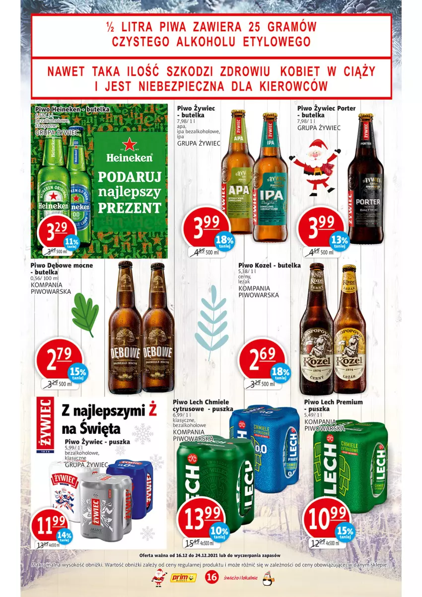 Gazetka promocyjna Prim Market - Gazetka - ważna 16.12 do 24.12.2021 - strona 16 - produkty: Kozel, Lech Premium, Piwo, Por, Sok