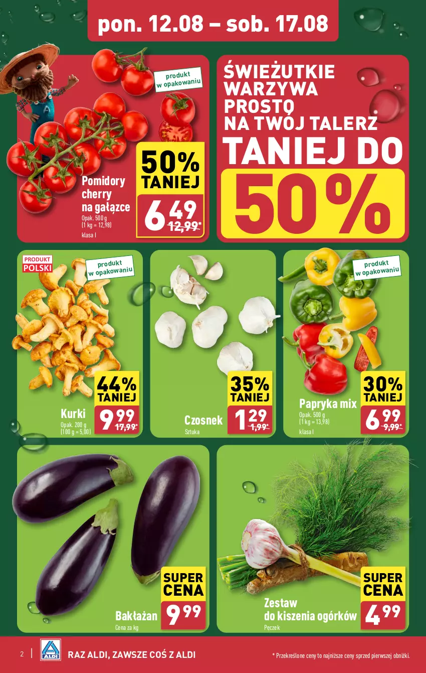 Gazetka promocyjna Aldi - Pełna oferta - ważna 12.08 do 17.08.2024 - strona 2 - produkty: Czosnek, Papryka, Pomidory, Talerz, Warzywa