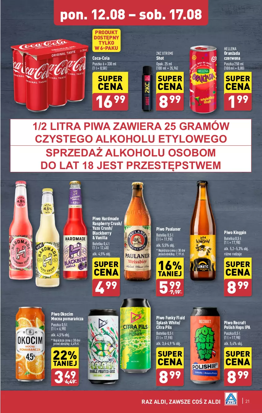 Gazetka promocyjna Aldi - Pełna oferta - ważna 12.08 do 17.08.2024 - strona 21 - produkty: Coca-Cola, Gra, Hellena, Koc, Lack, Okocim, Oranżada, Piwa, Piwo