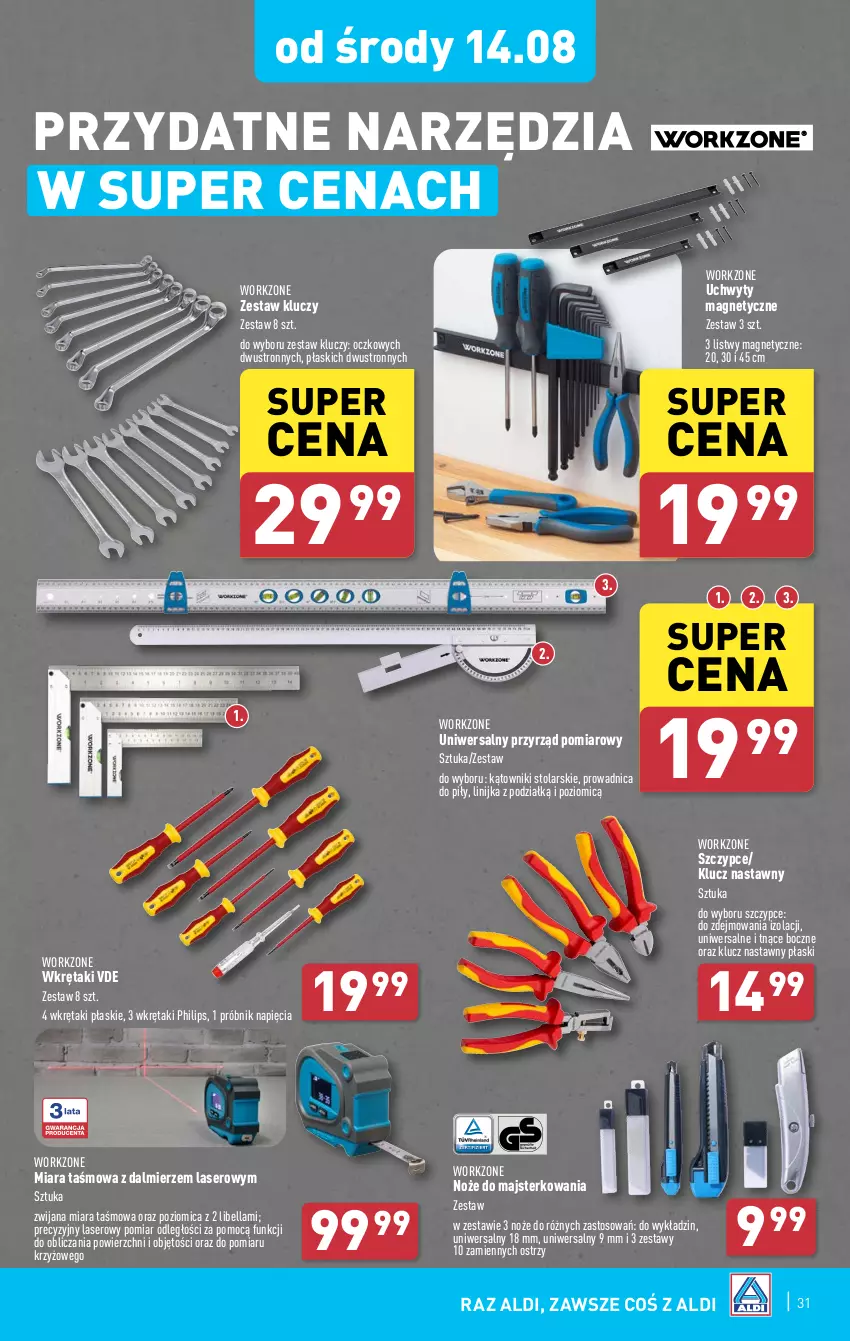 Gazetka promocyjna Aldi - Pełna oferta - ważna 12.08 do 17.08.2024 - strona 31 - produkty: Bell, Bella, Noż, Philips, Poziomica, Ser, Szczypce, Uchwyty, Wkręt, Zestaw kluczy