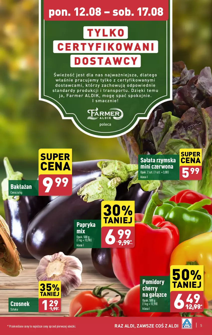 Gazetka promocyjna Aldi - Pełna oferta - ważna 12.08 do 17.08.2024 - strona 5 - produkty: Czosnek, Papryka, Pomidory, Sałat