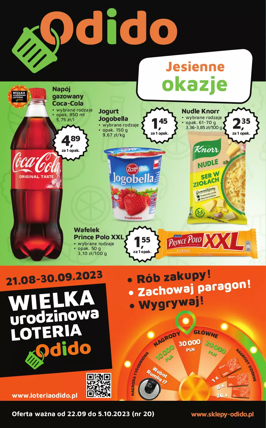 Gazetka promocyjna Odido - Gazetka - ważna 22.09 do 05.10.2023 - strona 1 - produkty: Bell, Bella, Coca-Cola, Gry, Jogobella, Jogurt, Knorr, Napój, Napój gazowany, Prince Polo, Wafelek