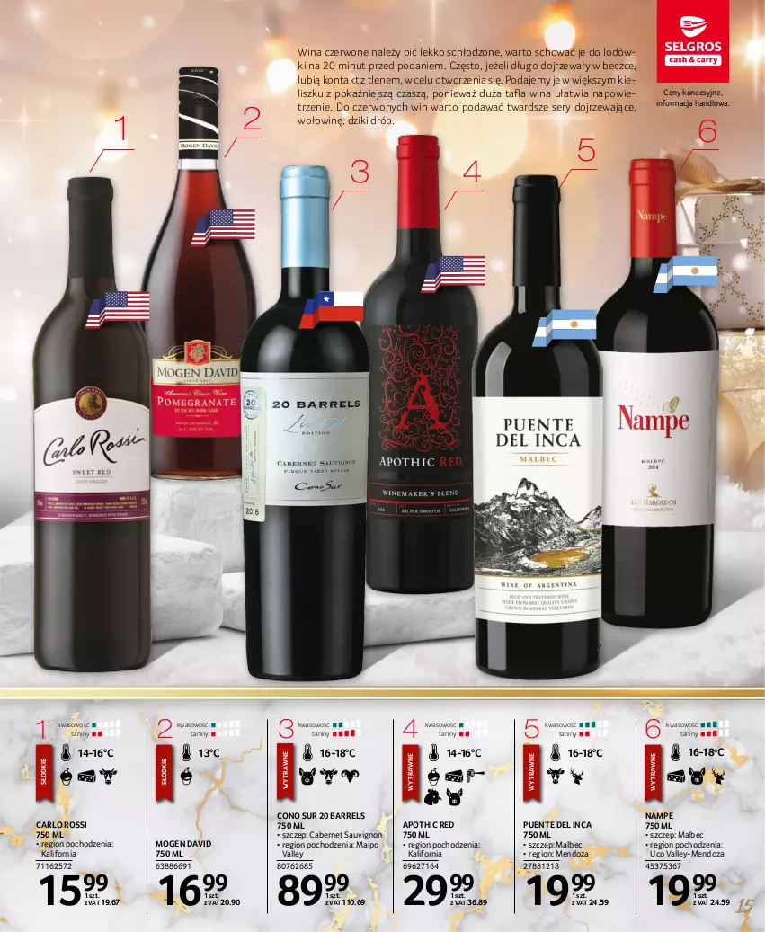 Gazetka promocyjna Selgros - Katalog Wina - ważna 01.12 do 14.12.2022 - strona 15 - produkty: Cabernet Sauvignon, Carlo Rossi, Drób, Mogen David, Ser