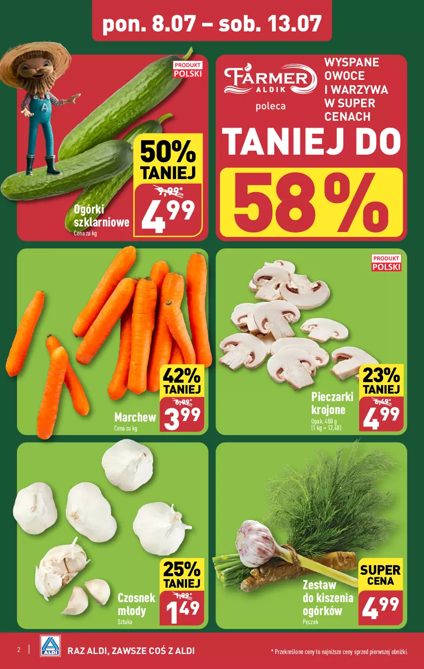 Gazetka promocyjna Aldi - Farmer ALDIK poleca świeże owoce i warzywa - ważna 08.07 do 13.07.2024 - strona 2 - produkty: Czosnek, Owoce, Piec, Pieczarki krojone, Warzywa