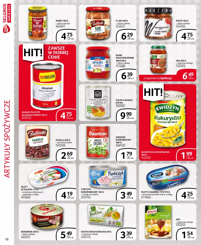 Gazetka promocyjna Selgros - Extra Oferta - ważna 01.09 do 30.09.2021 - strona 12 - produkty: Ananas, Artykuły spożywcze, Fa, Fasola, Flaki, Groszek, Kukurydza, Kukurydza konserwowa, Mango, Olej, Ser, Sos, Syrop, Tuńczyk