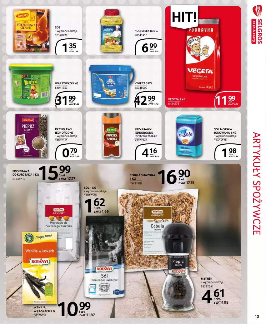 Gazetka promocyjna Selgros - Extra Oferta - ważna 01.09 do 30.09.2021 - strona 13 - produkty: Artykuły spożywcze, Cebula, Cebula smażona, Kucharek, Kurczak, Młynek, Przyprawy, Sól, Sos, Vegeta