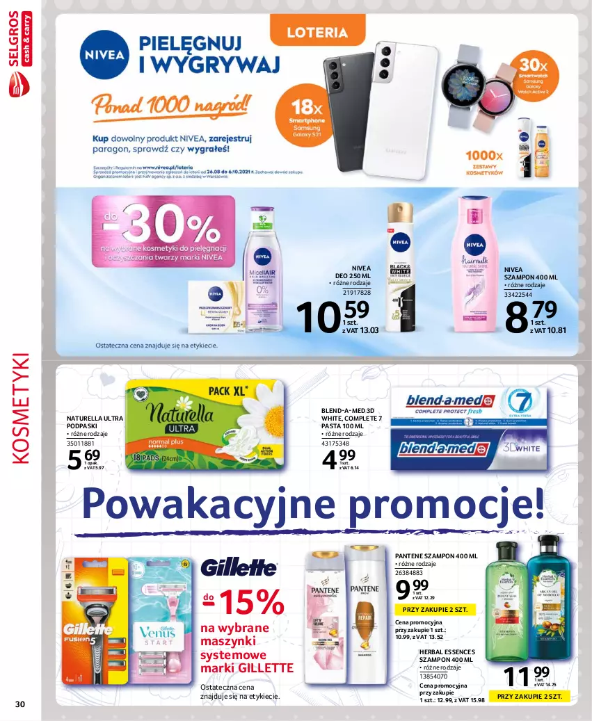 Gazetka promocyjna Selgros - Extra Oferta - ważna 01.09 do 30.09.2021 - strona 30 - produkty: Blend-a-Med, Gillette, Naturell, Naturella, Nivea, Pantene, Podpaski, Szampon