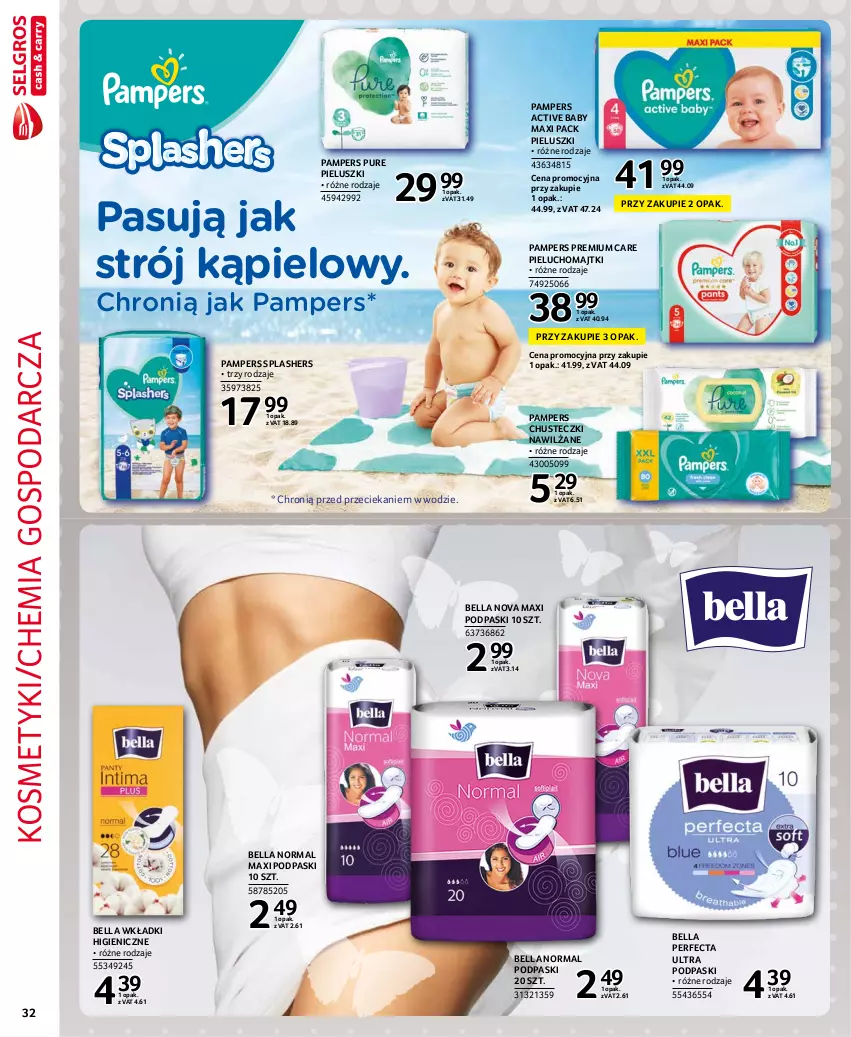 Gazetka promocyjna Selgros - Extra Oferta - ważna 01.09 do 30.09.2021 - strona 32 - produkty: Bell, Bella, Chusteczki, Majtki, Pampers, Perfecta, Pieluchomajtki, Podpaski, Pur, Strój kąpielowy, Wkładki