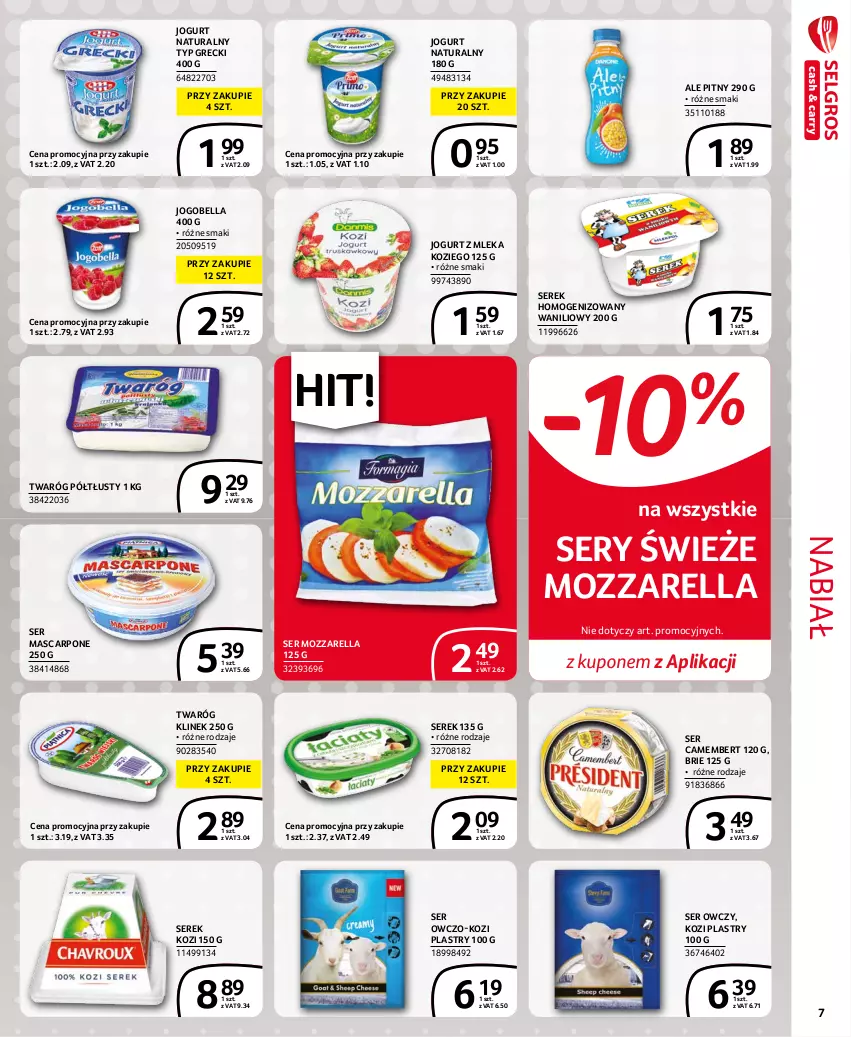 Gazetka promocyjna Selgros - Extra Oferta - ważna 01.09 do 30.09.2021 - strona 7 - produkty: Bell, Bella, Brie, Camembert, Jogobella, Jogurt, Jogurt naturalny, Mascarpone, Mozzarella, Ser, Ser owczy, Serek, Serek homogenizowany, Twaróg, Twaróg półtłusty