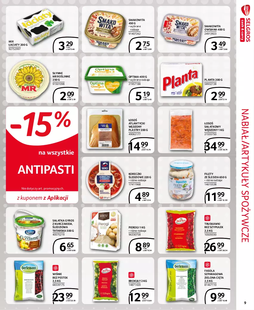 Gazetka promocyjna Selgros - Extra Oferta - ważna 01.09 do 30.09.2021 - strona 9 - produkty: Artykuły spożywcze, Brokuły, Fa, Fasola, Fasola szparagowa, Gyros, Koreczki śledziowe, Kurczak, Optima, Pierogi, Sałat, Sałatka, Słynne, Słynne MR Roślinne, Smakowita, Stek, Truskawki