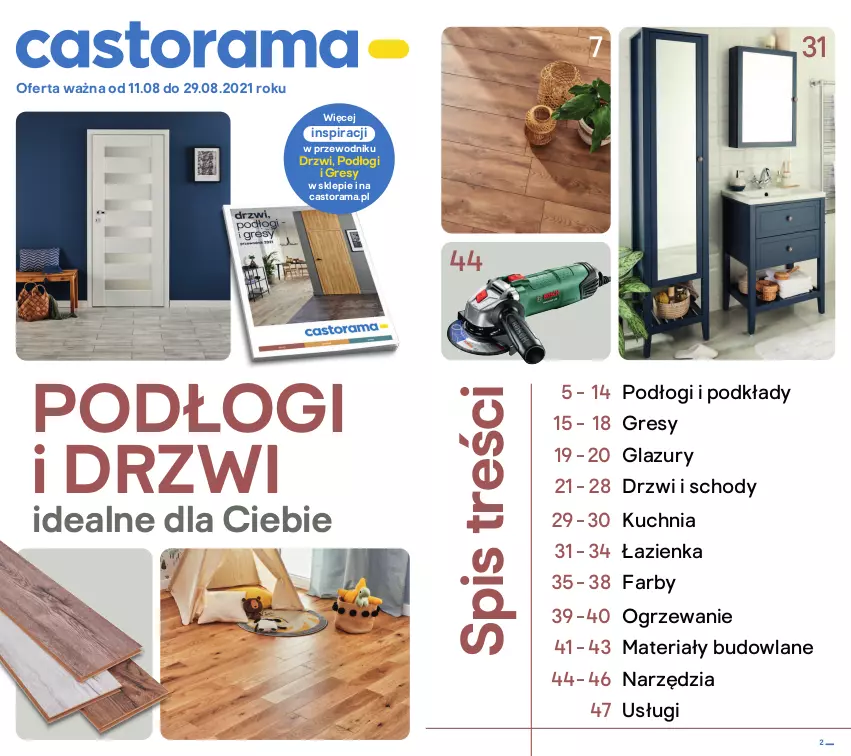 Gazetka promocyjna Castorama - Gazetka Castorama - ważna 11.08 do 29.08.2021 - strona 1 - produkty: Astor, Drzwi, Fa, Gres, Kuchnia, Lazur, Materiały budowlane, Merci, Ogrzewanie, Podkład, Przewodnik, Rama