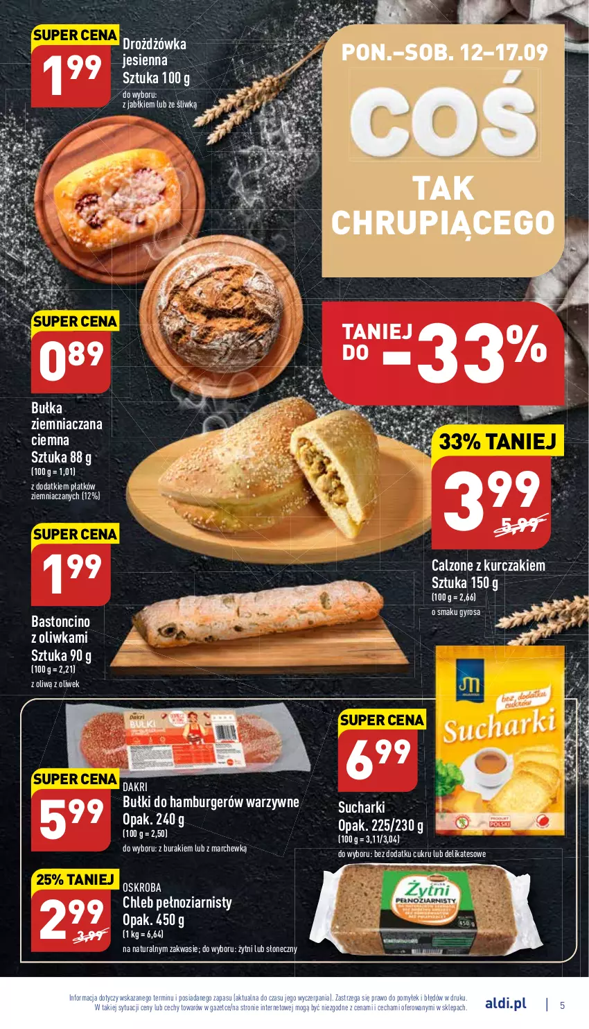 Gazetka promocyjna Aldi - Pełny katalog - ważna 12.09 do 17.09.2022 - strona 5 - produkty: Bułka, Buraki, Burger, Chleb, Gyros, Hamburger, Kurczak