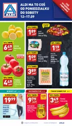 Gazetka promocyjna Aldi - Pełny katalog - Gazetka - ważna od 17.09 do 17.09.2022 - strona 1 - produkty: Banany, Mus, Gin, Gra, Twaróg, Cukier, Parówki, Parówki z szynki, Cytryny, Wawel, Miód, Moda, Szyna, Legginsy, Woda mineralna, Cukierki, Woda, KaMos, Pomidory, Fa