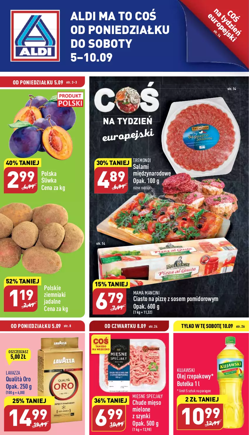 Gazetka promocyjna Aldi - Katalog spożywczy - ważna 05.09 do 10.09.2022 - strona 1 - produkty: Kujawski, Lavazza, Mięsne specjały, Mięso, Olej, Olej rzepakowy, Salami, Sos, Ziemniaki