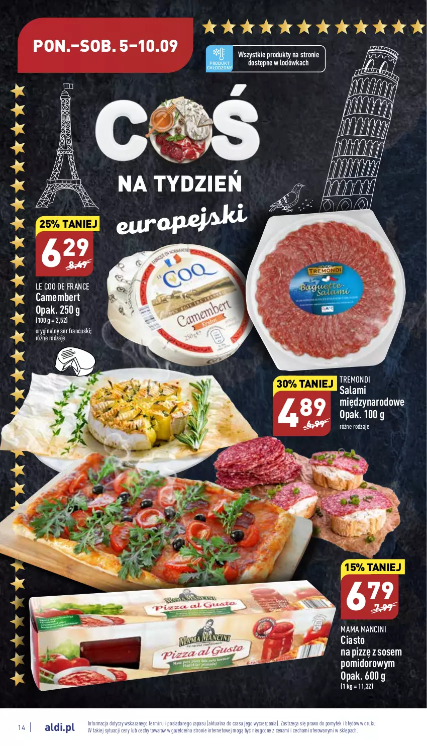 Gazetka promocyjna Aldi - Katalog spożywczy - ważna 05.09 do 10.09.2022 - strona 14 - produkty: Camembert, Gin, Lodówka, Salami, Ser, Sos