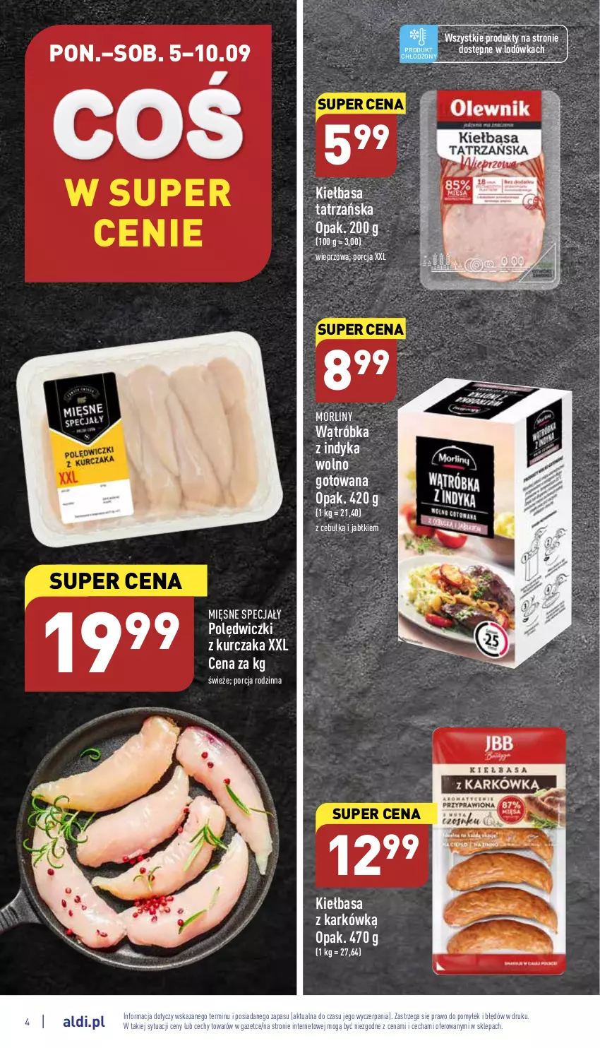 Gazetka promocyjna Aldi - Katalog spożywczy - ważna 05.09 do 10.09.2022 - strona 4 - produkty: Kiełbasa, Kurczak, Lodówka, Mięsne specjały, Morliny, Polędwiczki z kurczaka, Por