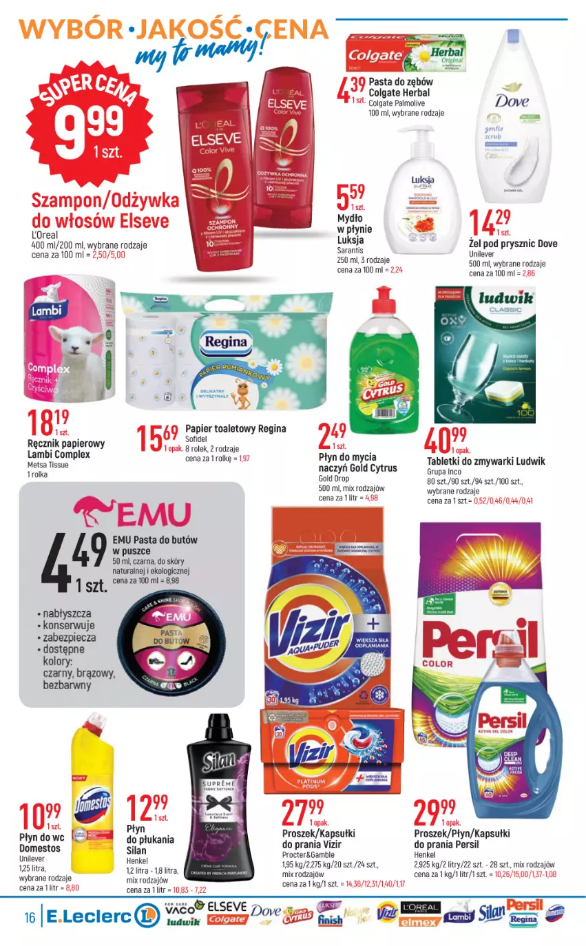 Gazetka promocyjna E Leclerc - ważna 04.10 do 15.10.2022 - strona 16 - produkty: Colgate, Domestos, Dove, Elseve, Gin, LG, Ludwik, Luksja, Mydło, Palmolive, Papier, Papier toaletowy, Pasta do zębów, Persil, Piec, Płyn do mycia, Ręcznik, Ser, Tablet, Tabletki do zmywarki, Vizir, Zmywarki