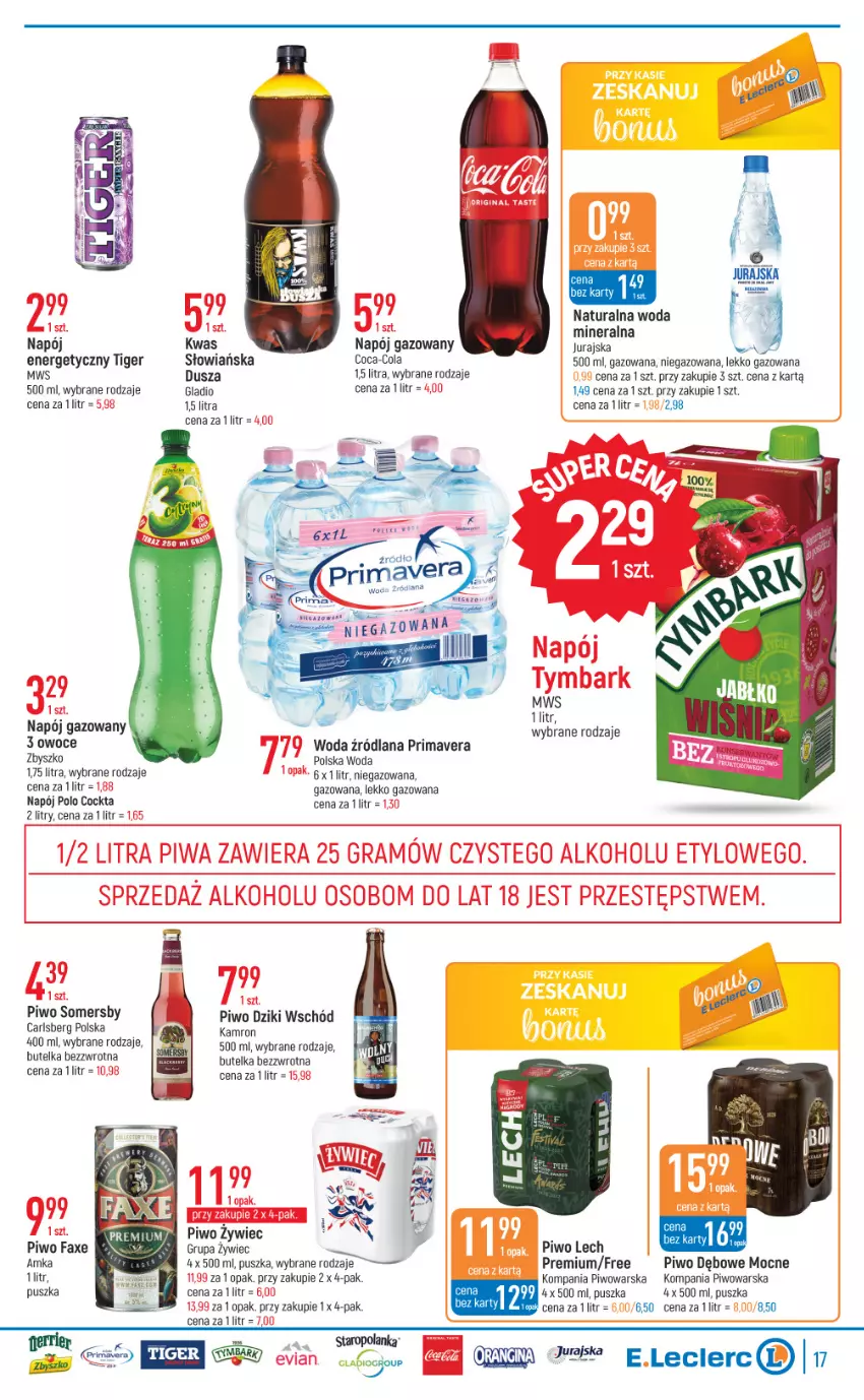 Gazetka promocyjna E Leclerc - ważna 04.10 do 15.10.2022 - strona 17 - produkty: Carlsberg, Coca-Cola, Fa, Gin, Gra, LANA, Napój, Napój gazowany, Owoce, Piwa, Piwo, Prima, Primavera, Somersby, Tiger, Woda