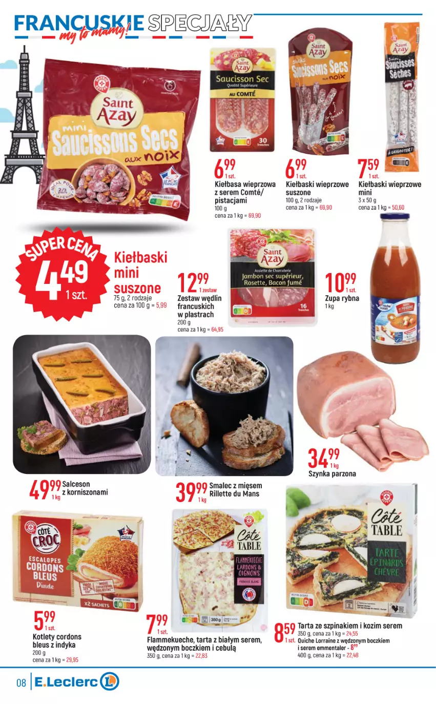 Gazetka promocyjna E Leclerc - ważna 04.10 do 15.10.2022 - strona 8 - produkty: Emmental, Kiełbasa, Kotlet, Salceson, Ser, Smalec, Szpinak, Tarta