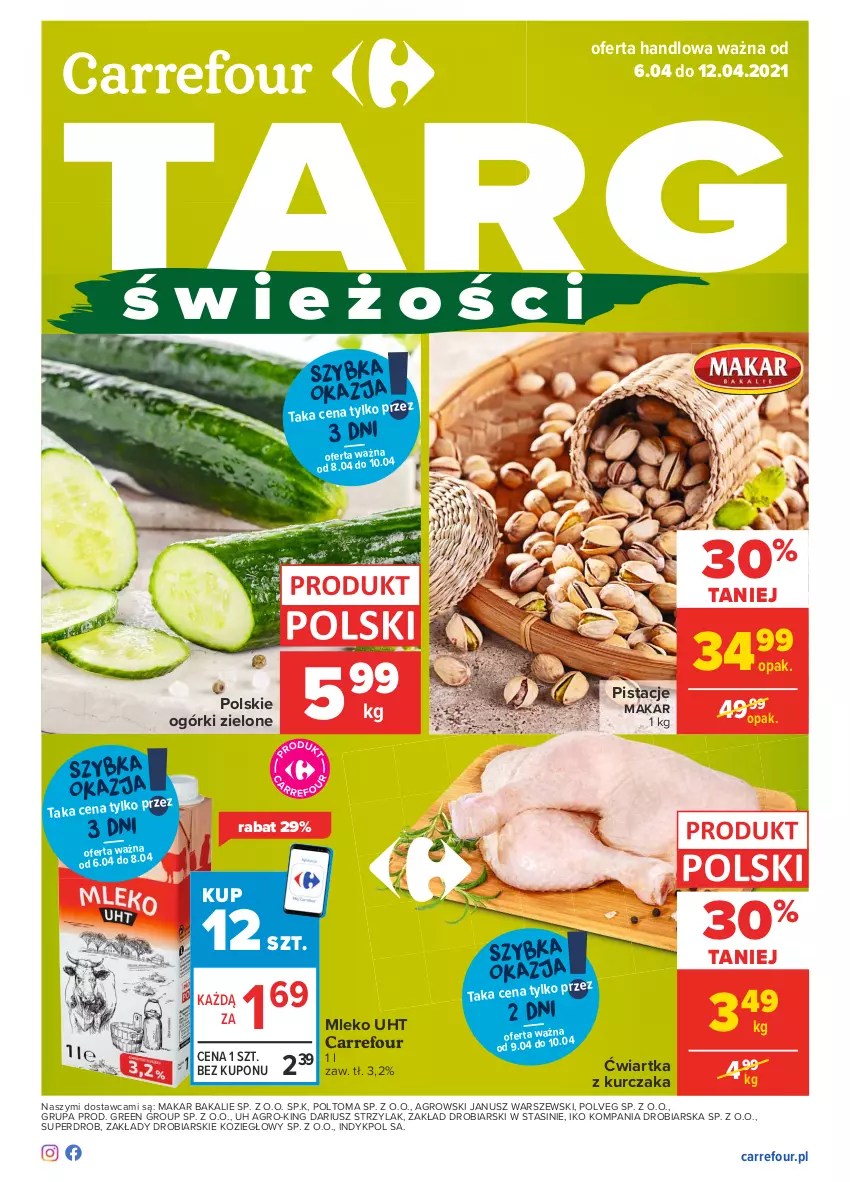 Gazetka promocyjna Carrefour - Gazetka Carrefour - ważna 05.04 do 12.04.2021 - strona 1 - produkty: Kurczak, Mleko, Pistacje