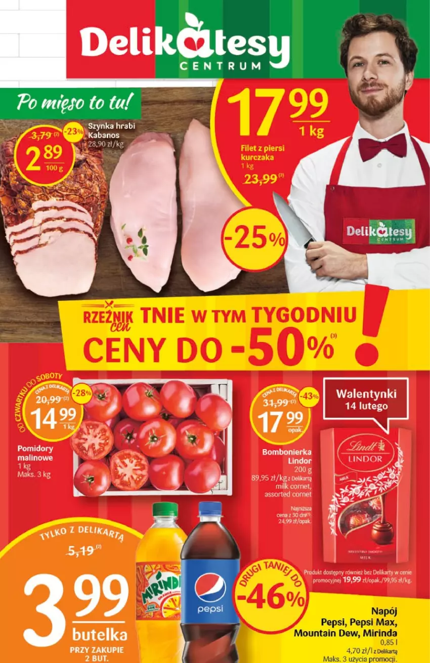 Gazetka promocyjna Delikatesy Centrum - Gazetka DC06 - ważna 09.02 do 15.02.2023 - strona 1 - produkty: Lindor, Mirinda, Napój, Pepsi, Pepsi max