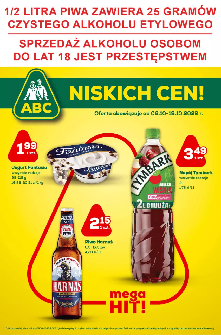 Gazetka promocyjna ABC - Gazetka - ważna 06.10 do 19.10.2022 - strona 1 - produkty: Fa, Fanta, Gra, Harnaś, Jogurt, Napój, Piwa, Piwo, Tymbark