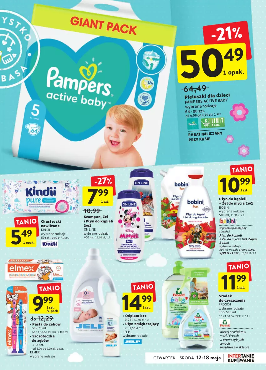 Gazetka promocyjna Intermarche - ważna 12.05 do 18.05.2022 - strona 29 - produkty: Chusteczki, Dzieci, Elmex, Frosch, Kindii, Odplamiacz, Pampers, Pasta do zębów, Płyn do kąpieli, Szampon, Szczoteczka, Szczoteczka do zębów