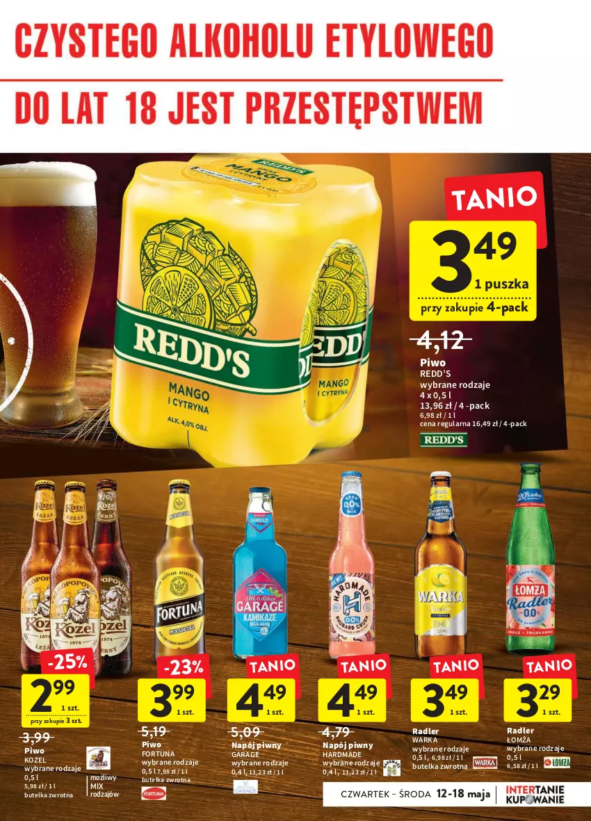 Gazetka promocyjna Intermarche - ważna 12.05 do 18.05.2022 - strona 33 - produkty: Fortuna, Kozel, Napój, Piwo, Radler, Warka