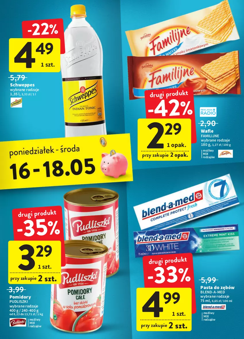 Gazetka promocyjna Intermarche - ważna 12.05 do 18.05.2022 - strona 39 - produkty: Blend-a-Med, Fa, Pasta do zębów, Pomidory, Pudliszki, Schweppes, Wafle