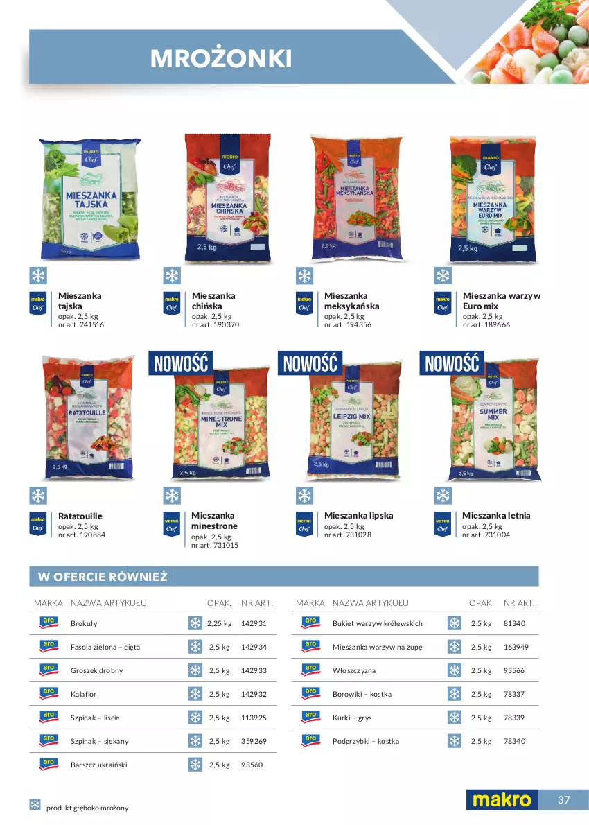 Gazetka promocyjna Makro - [Oferta specjalna] Katalog produktowy Marki MAKRO - ważna 01.06.2021 do 28.02.2022 - strona 37 - produkty: Borowiki, Brokuły, Bukiet, Bukiet warzyw, Fa, Fasola, Groszek, Gry, Kalafior, Królewski, Mieszanka meksykańska, Mieszanka warzyw, Podgrzybki, Szpinak