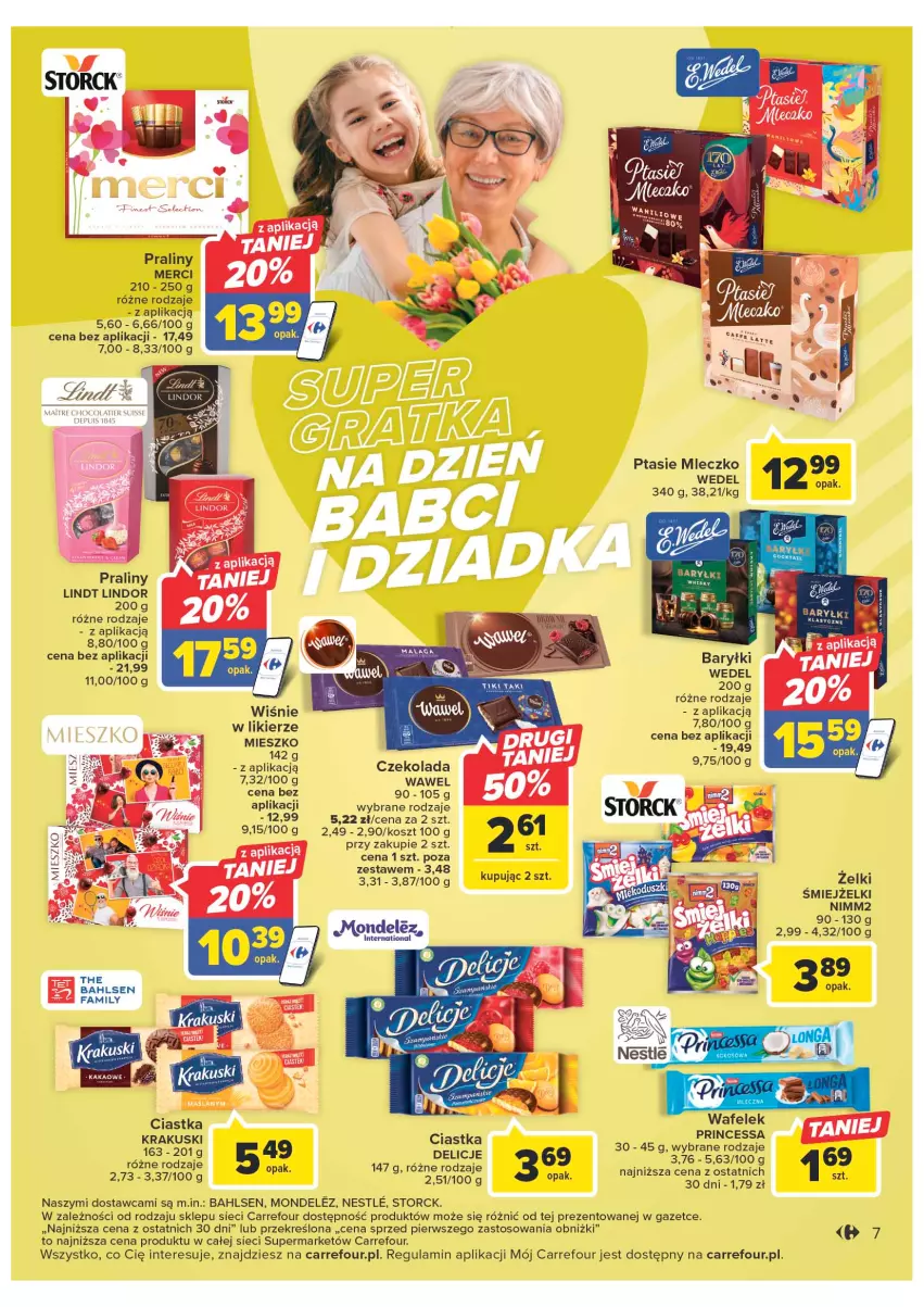 Gazetka promocyjna Carrefour - Gazetka Market - ważna 10.01 do 21.01.2023 - strona 7 - produkty: Baryłki, Ciastka, Czekolada, Delicje, Fa, Kakao, Kosz, Krakus, Krakuski, Lindor, Lindt, Merci, Mleczko, Nimm2, Praliny, Princessa, Ptasie mleczko, Wafelek