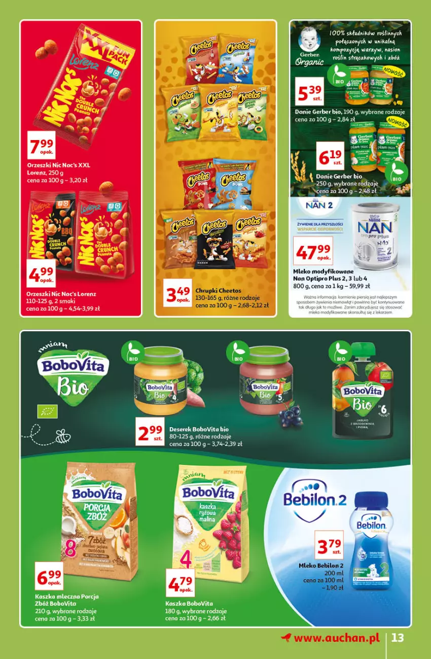 Gazetka promocyjna Auchan - Znane lubiane Marki Hipermarkety - ważna 31.03 do 06.04.2022 - strona 13 - produkty: BEBILON, BoboVita, Fa, Gerber, Lorenz, Mleko, Mleko Bebilon, Mleko modyfikowane, NAN Optipro, Orzeszki, Por