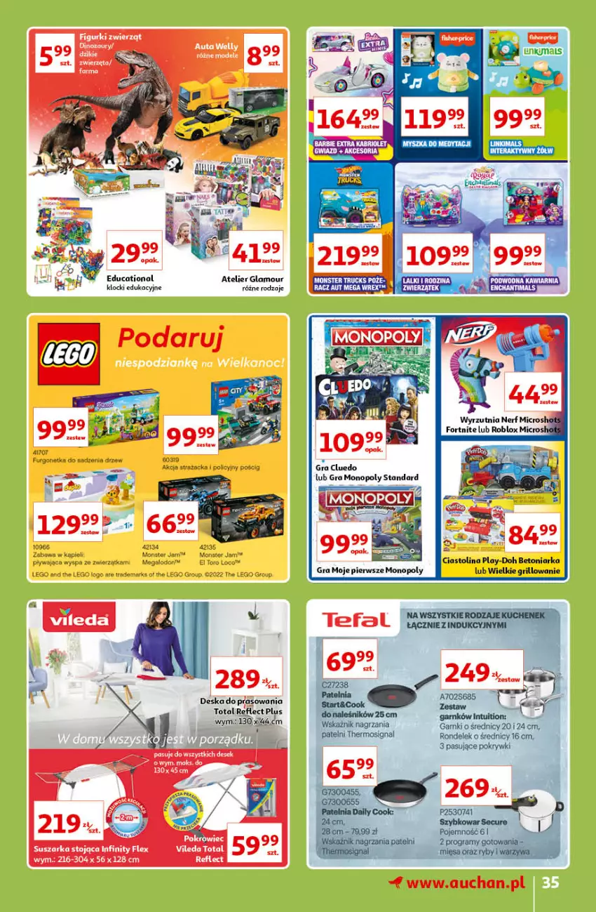 Gazetka promocyjna Auchan - Znane lubiane Marki Hipermarkety - ważna 31.03 do 06.04.2022 - strona 35 - produkty: Deska do prasowania, Ducati, Fa, Gra, Grill, Klocki, LEGO, Monopoly, Patelnia, Play-Doh, Rondel, Szybkowar, Tarta, Urgo, Warzywa, Wawel, Zwierzęta