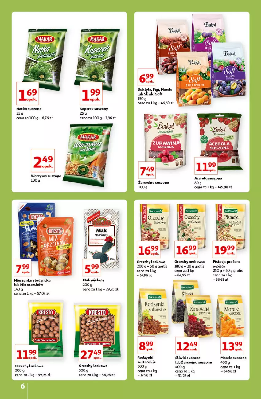 Gazetka promocyjna Auchan - Znane lubiane Marki Hipermarkety - ważna 31.03 do 06.04.2022 - strona 6 - produkty: Acer, Daktyle, Figi, Gra, Koperek suszon, Mak mielony, Mieszanka studencka, Piec, Pistacje, Rodzynki, Warzywa