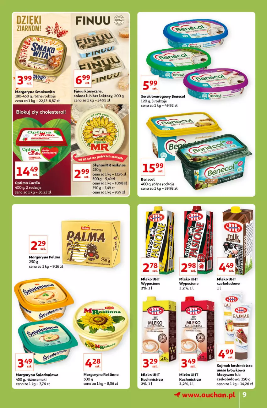 Gazetka promocyjna Auchan - Znane lubiane Marki Hipermarkety - ważna 31.03 do 06.04.2022 - strona 9 - produkty: Benecol, Danio, Finuu, Margaryna, Masa krówkowa, Mleko, Optima, Optima Cardio, Piec, Ser, Serek, Serek twarogowy, Słynne, Smakowita