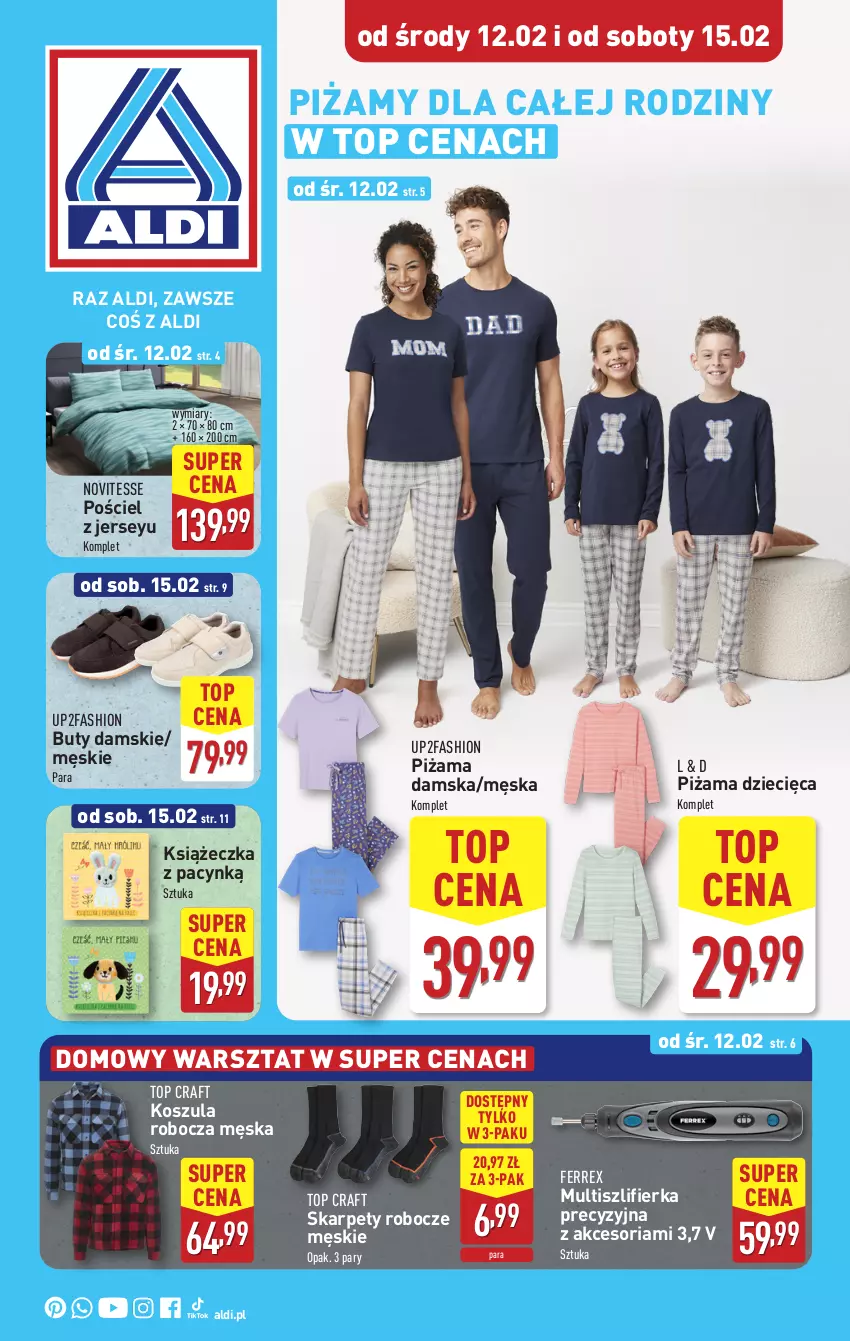 Gazetka promocyjna Aldi - Artykuły przemysłowe i tekstylia - ważna 12.02 do 15.02.2025 - strona 1 - produkty: Buty, Cynk, Dzieci, Fa, Karp, Kosz, Koszula, Piżama, Pościel, Szlifierka, Top