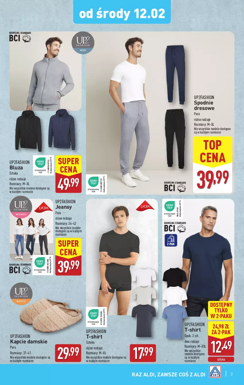 Gazetka promocyjna Aldi - Artykuły przemysłowe i tekstylia - ważna 12.02 do 15.02.2025 - strona 3 - produkty: Bluza, Dres, Fa, Kapcie, Spodnie, Spodnie dresowe, T-shirt, Top