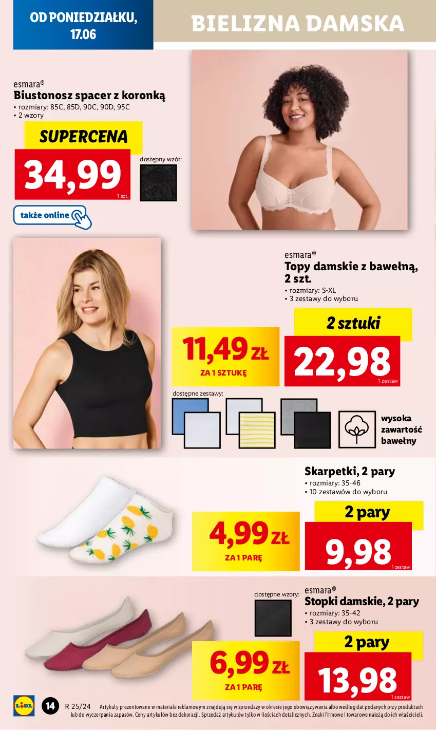 Gazetka promocyjna Lidl - GAZETKA - ważna 17.06 do 22.06.2024 - strona 14 - produkty: Acer, Bielizna, Biustonosz, Karp, Skarpetki, Sok, Top