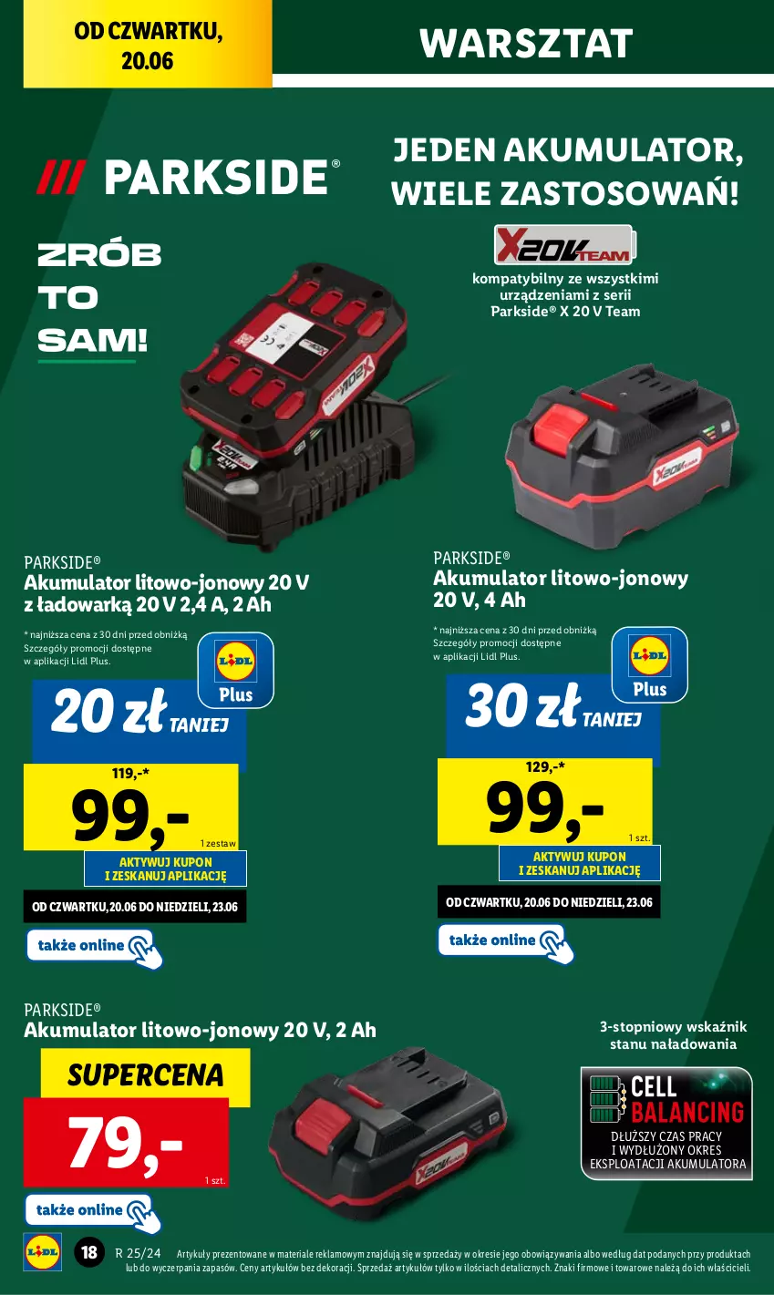 Gazetka promocyjna Lidl - GAZETKA - ważna 17.06 do 22.06.2024 - strona 22 - produkty: Akumulator, Parkside, Ser, Top