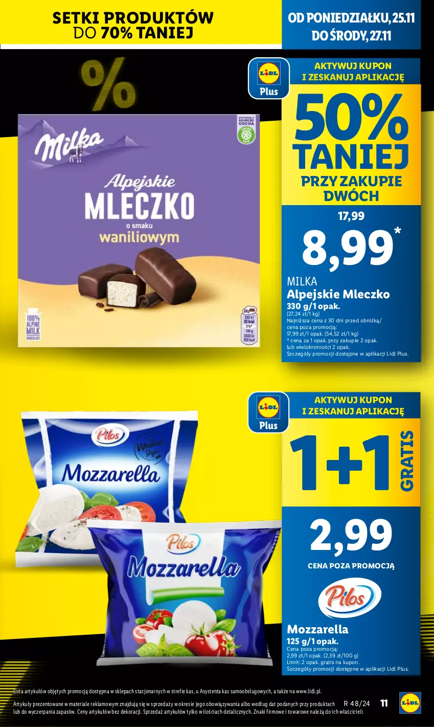 Gazetka promocyjna Lidl - GAZETKA - ważna 25.11 do 27.11.2024 - strona 11 - produkty: Gra, Milka, Mleczko, Mozzarella