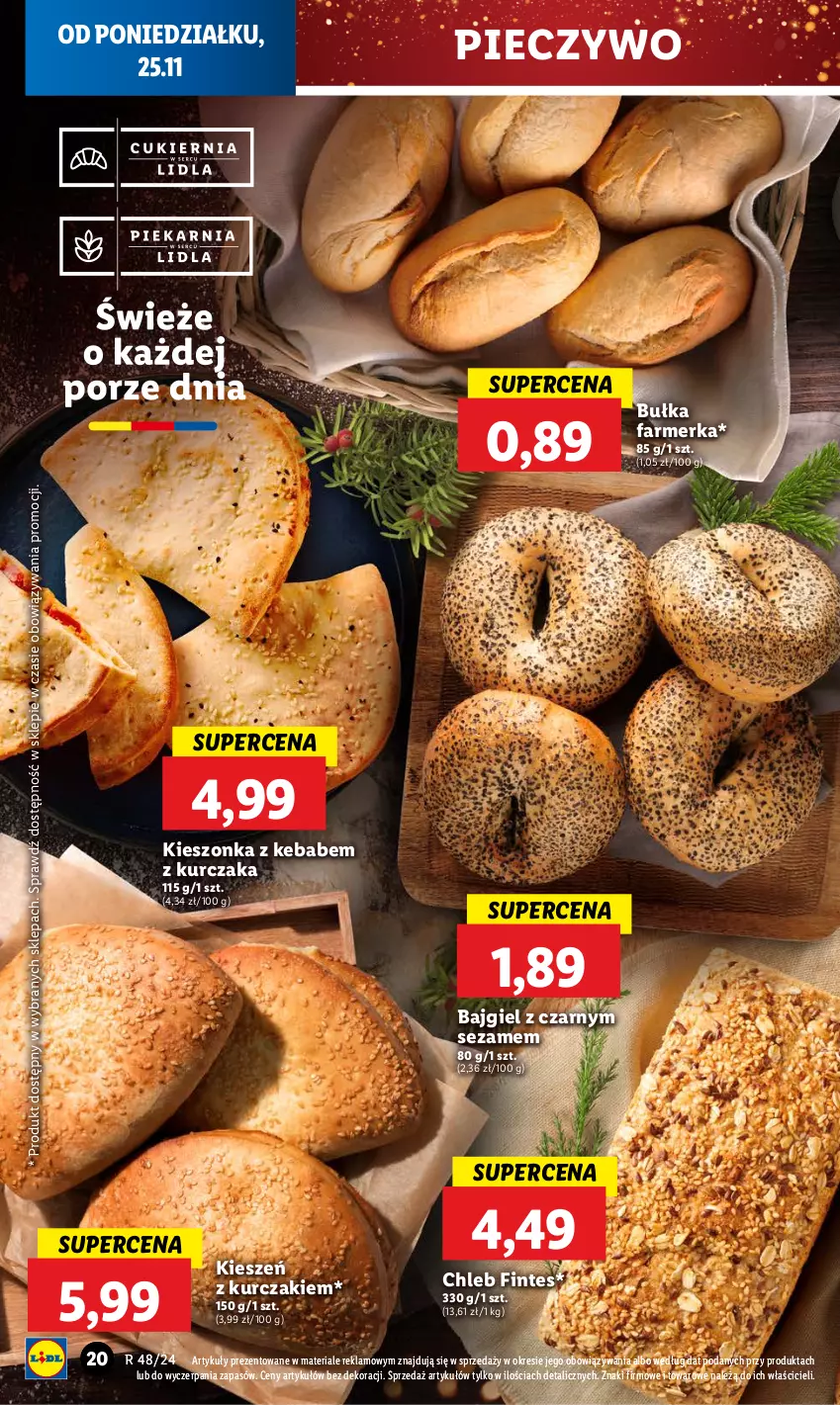 Gazetka promocyjna Lidl - GAZETKA - ważna 25.11 do 27.11.2024 - strona 22 - produkty: Bułka, Chleb, Fa, Kebab, Kurczak, Piec, Pieczywo, Sezam