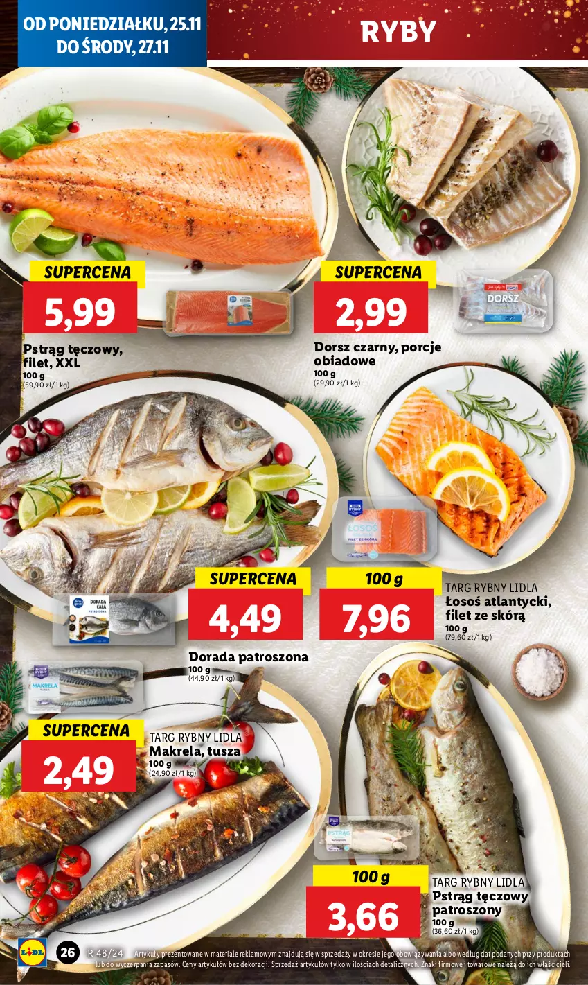 Gazetka promocyjna Lidl - GAZETKA - ważna 25.11 do 27.11.2024 - strona 28 - produkty: Dorsz, Por, Pstrąg, Pstrąg tęczowy, Tusz