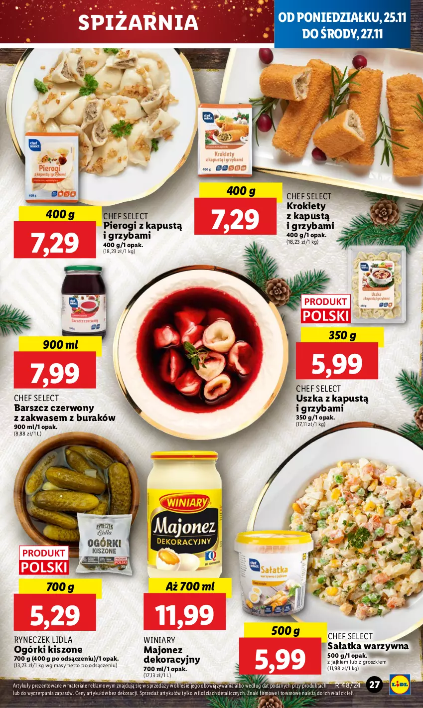 Gazetka promocyjna Lidl - GAZETKA - ważna 25.11 do 27.11.2024 - strona 29 - produkty: Kapustą, Krokiety, Majonez, Pierogi, Sałat, Sałatka, Sałatka warzywna, Winiary