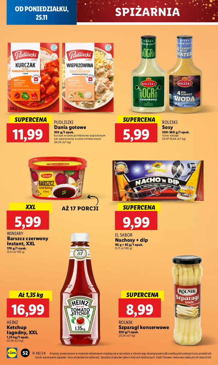 Gazetka promocyjna Lidl - GAZETKA - ważna 25.11 do 27.11.2024 - strona 56 - produkty: Dania gotowe, Heinz, Ketchup, Kurczak, Por, Pudliszki, Rolnik, Ser, Sos, Wieprzowina, Winiary