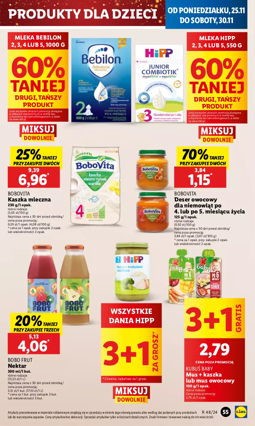 Gazetka promocyjna Lidl - GAZETKA - ważna 25.11 do 27.11.2024 - strona 59 - produkty: BEBILON, BoboVita, Deser, Deser owocowy, Dzieci, Gra, HiPP, Kubuś, Mus, Nektar, Ser