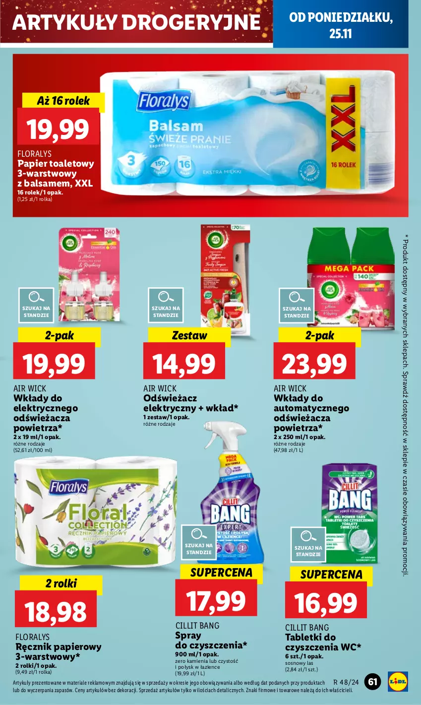 Gazetka promocyjna Lidl - GAZETKA - ważna 25.11 do 27.11.2024 - strona 61 - produkty: Air Wick, Cillit Bang, Flora, Papier, Papier toaletowy, Ręcznik, Rolki, Sos, Spray do czyszczenia, Tablet