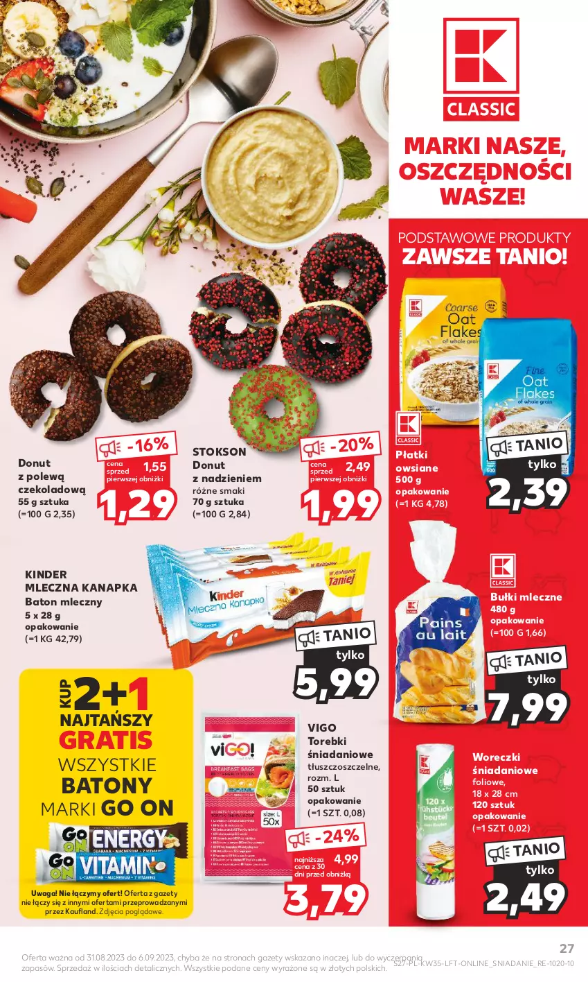 Gazetka promocyjna Kaufland - Gazetka tygodnia - ważna 31.08 do 06.09.2023 - strona 27 - produkty: Baton, Danio, Donut, Gra, Kinder, Mleczna kanapka, Płatki owsiane, Waga